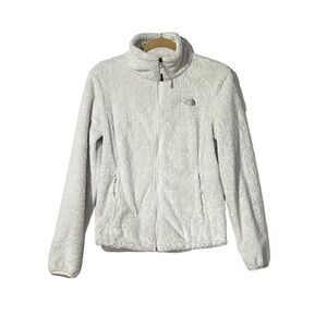 The North Face White Fleece Jacket Lightweight Soft Sherpa Silver Logo Sz Small